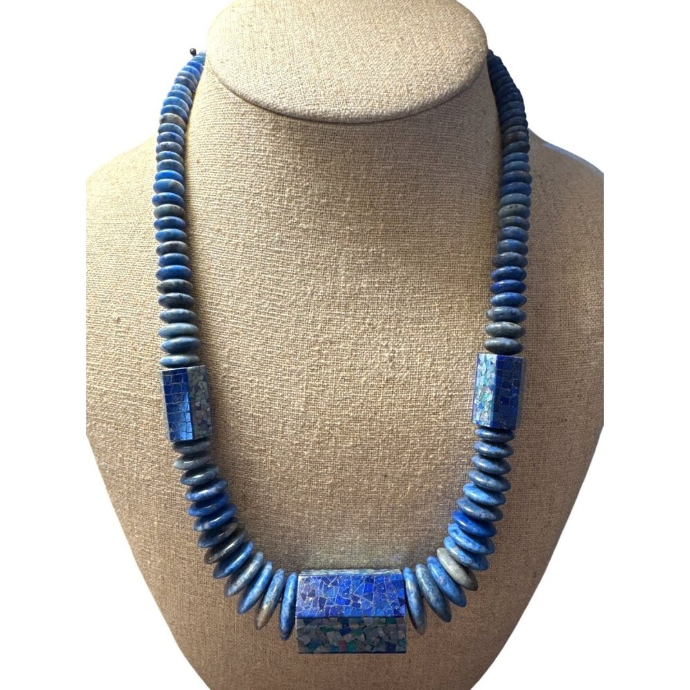 Jay King DTR Blue Apatite Micro Opal Inlay Necklace Sterling Silver 21" Chunky